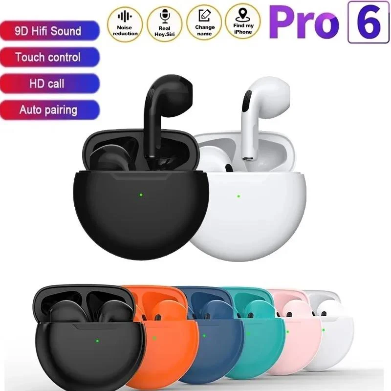 

Original Pro6 TWS wireless Bluetooth headset hearing aid with microphone 9D stereo Pro6 earbuds for Xiaomi Samsung Android Apple