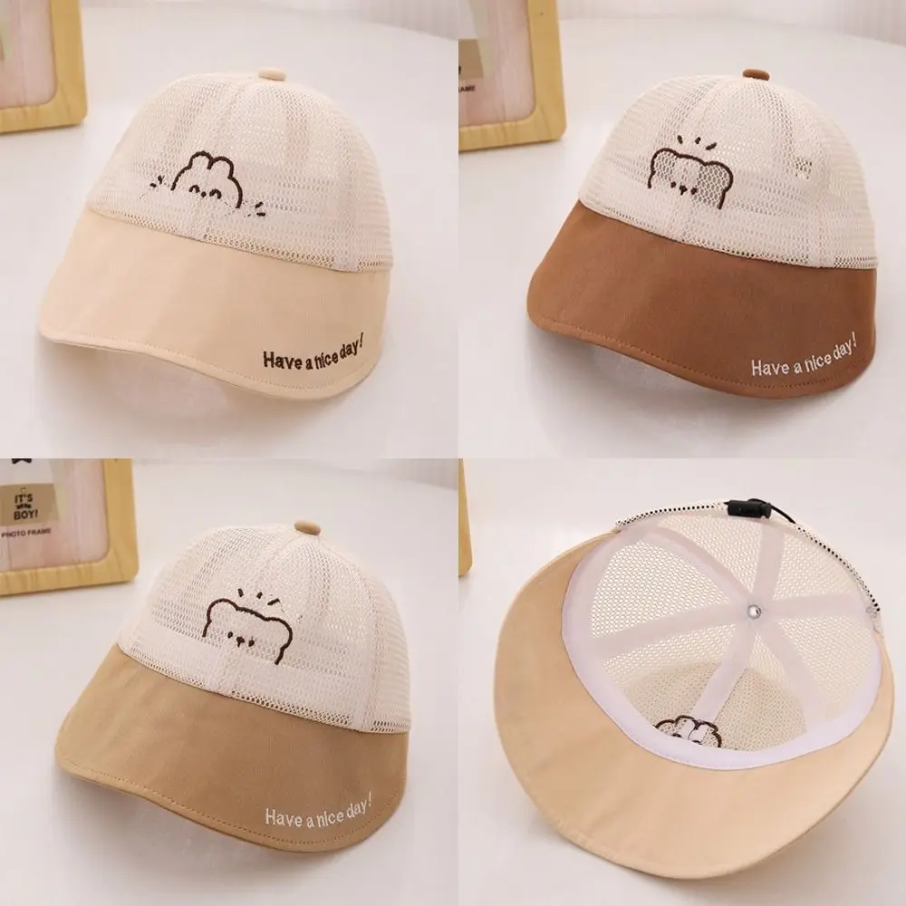 Cartoon Bear Children Baseball Cap New Large Brim Sunshade Panama Cap Breathable Mesh Baby Beach Hat Outdoor