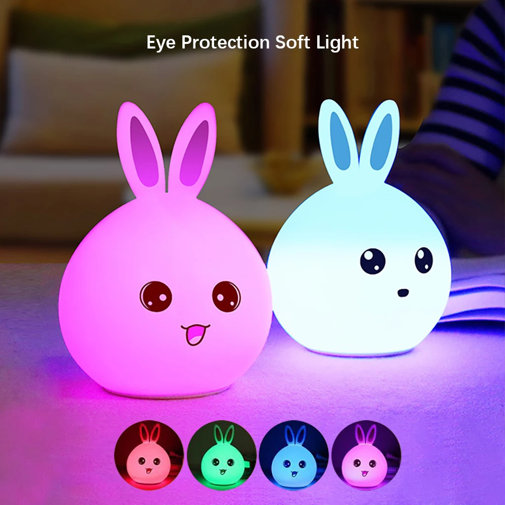LED Rabbit Night Light,Rechargeable Table Lamp,Soft Silicone