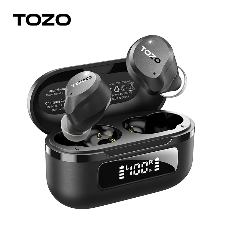 TOZO New NC9 Wireless Earphone Hybrid Active Noise Cancelling,Bluetooth Earbuds With Immersive Sound Premium Deep Bass, 59H Play