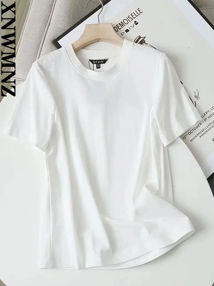 

XNWMNZ Женская однотонная хлопковая Футболка с круглым вырезом и коротким рукавом женская Повседневная Высококачественная Футболка Топ