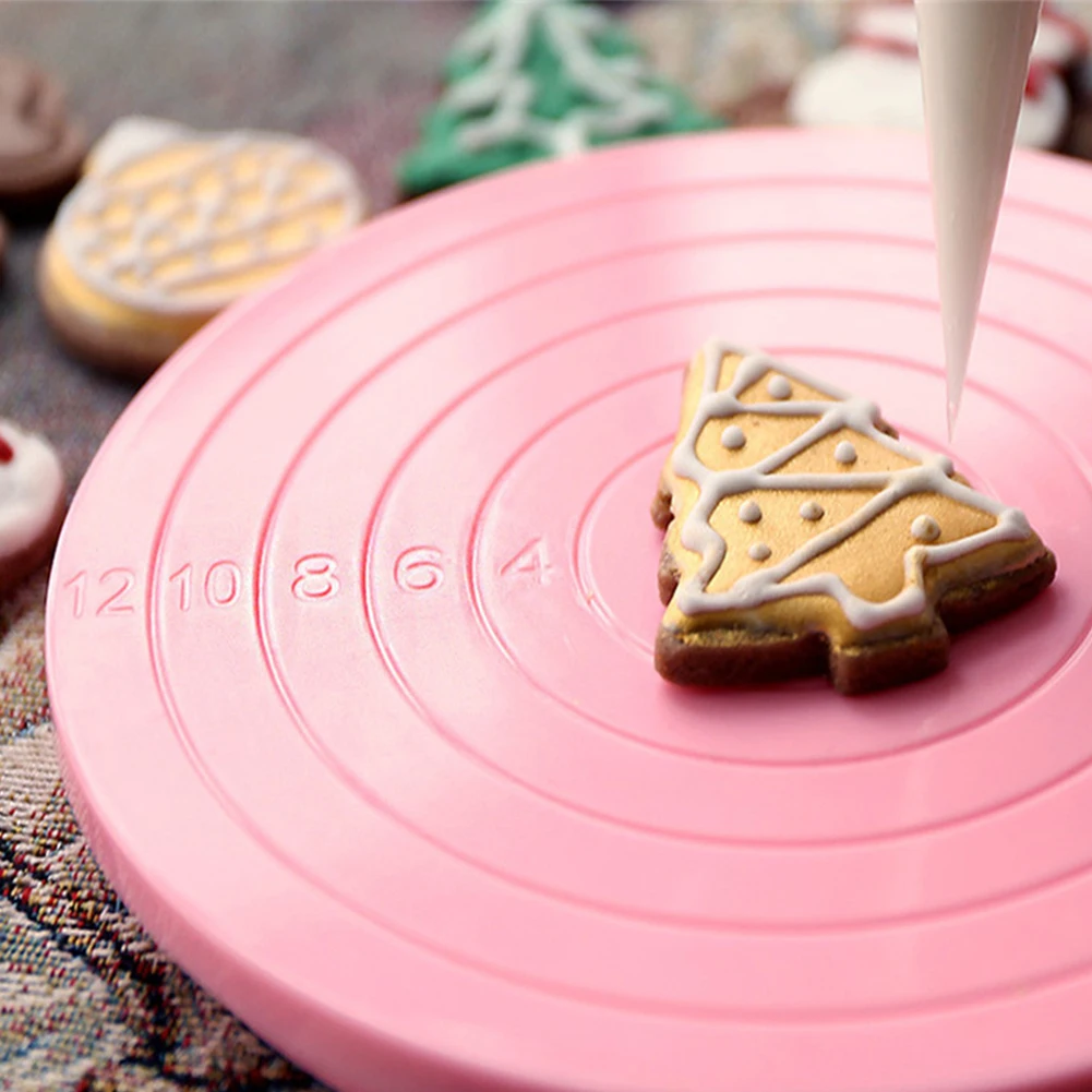 Christmas DIY Cake Rotary Table Mini Plastic Fondant Cake Turntable Revolving Platform Round Cookie Stand Rotating Kitchen Tools cake turntable baking supplies cake tools