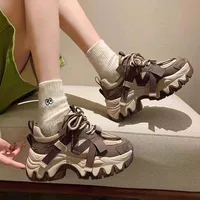 Black Brown Chunky Sneakers Women Spring Autumn Thick Bottom Dad Shoes Woman Fashion PU Leather Platform Sneakers Ladies D268 1