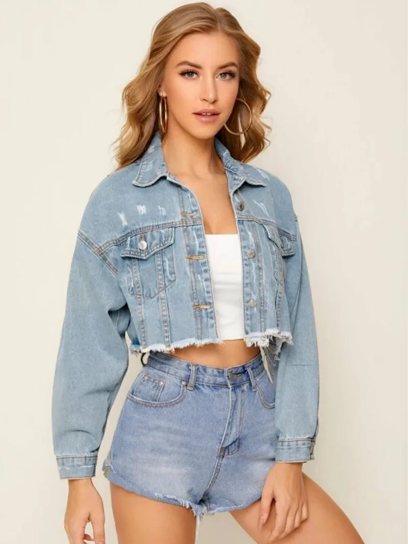 

Street Hipster Clothing New 5 Colors Jackets Woman Fashion Long Sleeve Solid Colors Casual Slim Short Denim Coat Denim Jacket