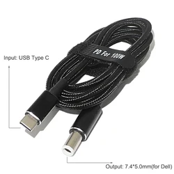 Powerful 100W USB - C Charging Cable with DC Plug Adapter (7.4 - 5.0mm for Dell)