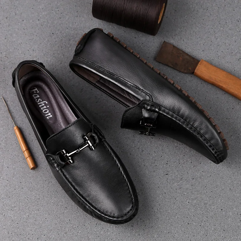 

Fashion Leather Loafer Shoes Men Luxury Big Size 38-47 Male Casual Footwear Man Shoes Leather Genuine Summer Mens Moccasin Shoes