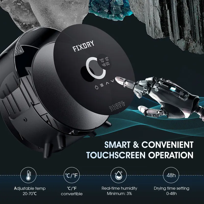 FIXDRY 3D 프린터 필라멘트 건조기 박스, 360 ° 서라운드 가열, 실시간 습도 온도 모니터링 지지대, 1.75, 2.85, 3mm 필라멘트