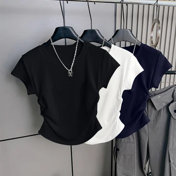 Women's ort Sve T-irt 2025 New Summer Faionable Waist-Cinching Design Commute Slimming Versatile Top Teaded 1