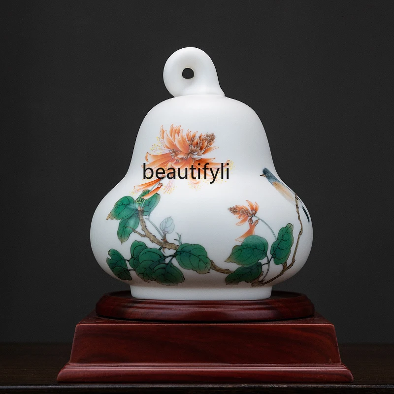 

White Jade Porcelain Hand Painted Double-Gourd Vase Vase Chinese Living Room Decoration Flower Arrangement Home Decoration