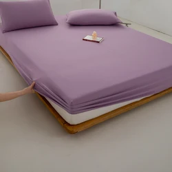 Luxurious Soft Cotton Fitted Bed Sheet with Elastic Band - Premium Mattress Cover - 2xPillowcase 48x74cm (PURPLE)