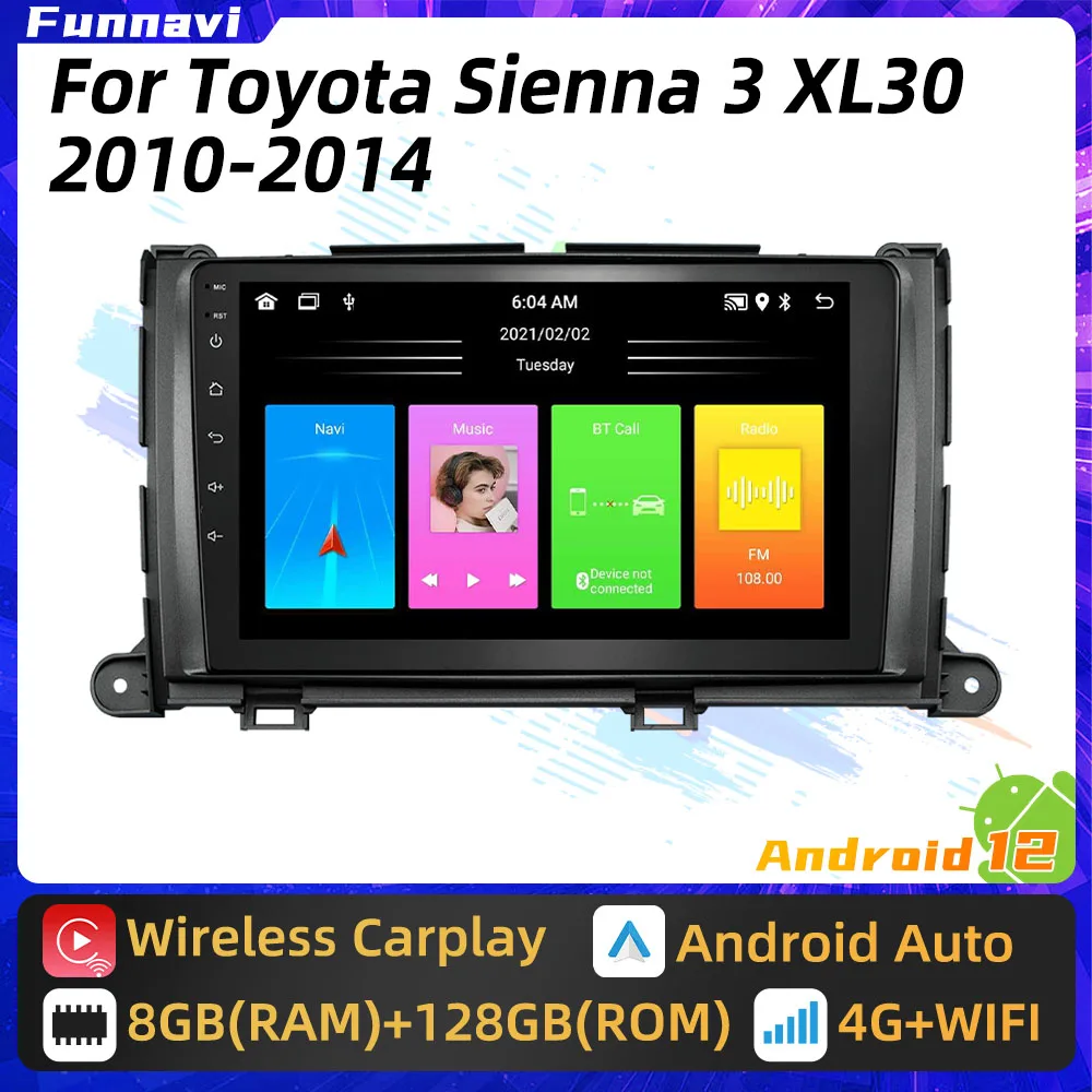 

Автомагнитола 2 Din для Toyota Sienna 3 2010 - 2014 Android, мультимедийный проигрыватель с Wi-Fi, FM, BT, GPS-навигацией, стерео, Авторадио
