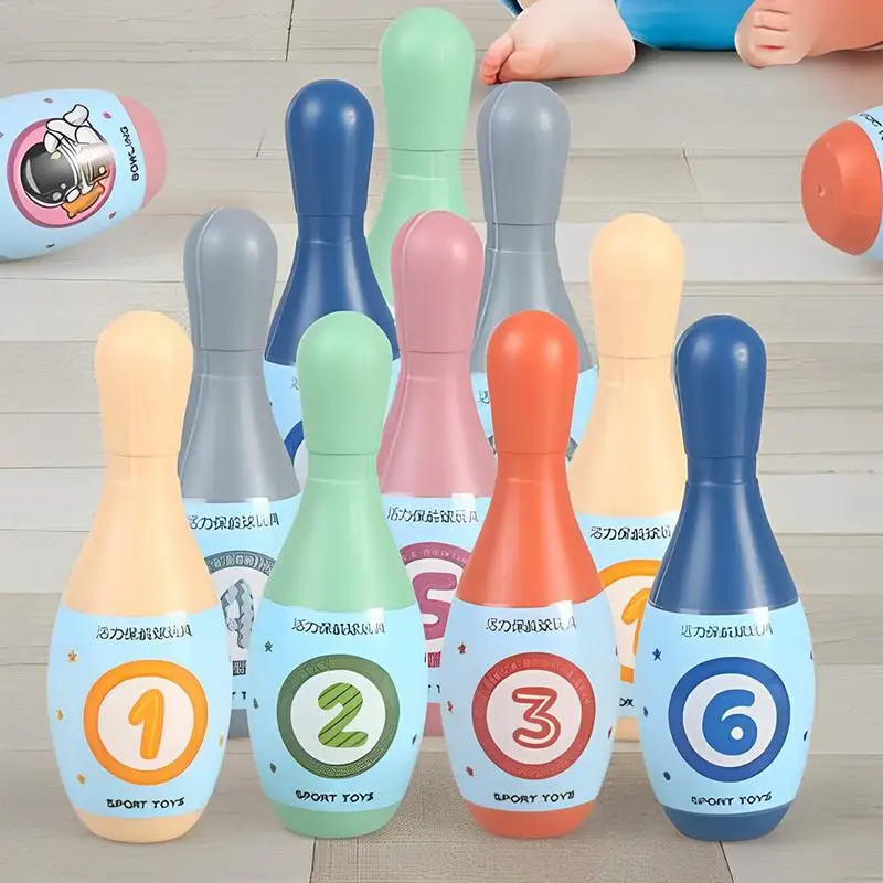 Toddler Bowling Set Cute Bowling Toy Set 3 Balls 6 Rings 12 Pins Games For Kids Indoor Interactive Fun Sports