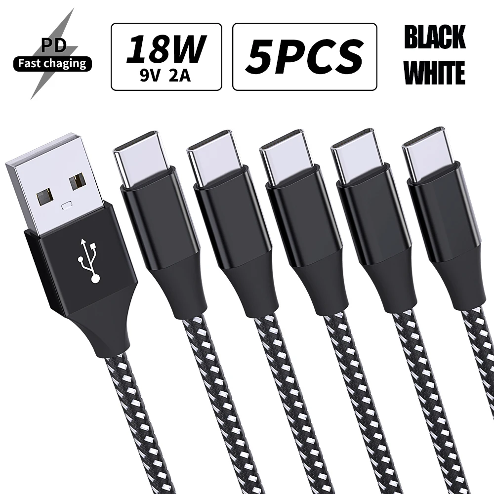 5 حزم 18 واط USB نوع C كابل شحن شاحن سلك بيانات ال...
