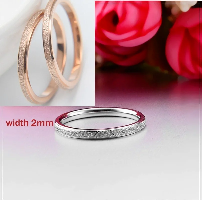 Fashion rings fashion ring stainless steel rings finger rings titanium steel rings metal rings Scrub Titanium Steel Rings for Women 2 MM Width Finger Rings Gift Girl Fashion Party Jewelry