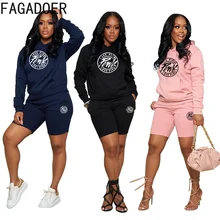 

FAGADOER Casual Hoody Shorts Tracksuits Women PINK Letter Print Hoodies Top And Skinny Shorts Two Piece Set Female Sport Outfits