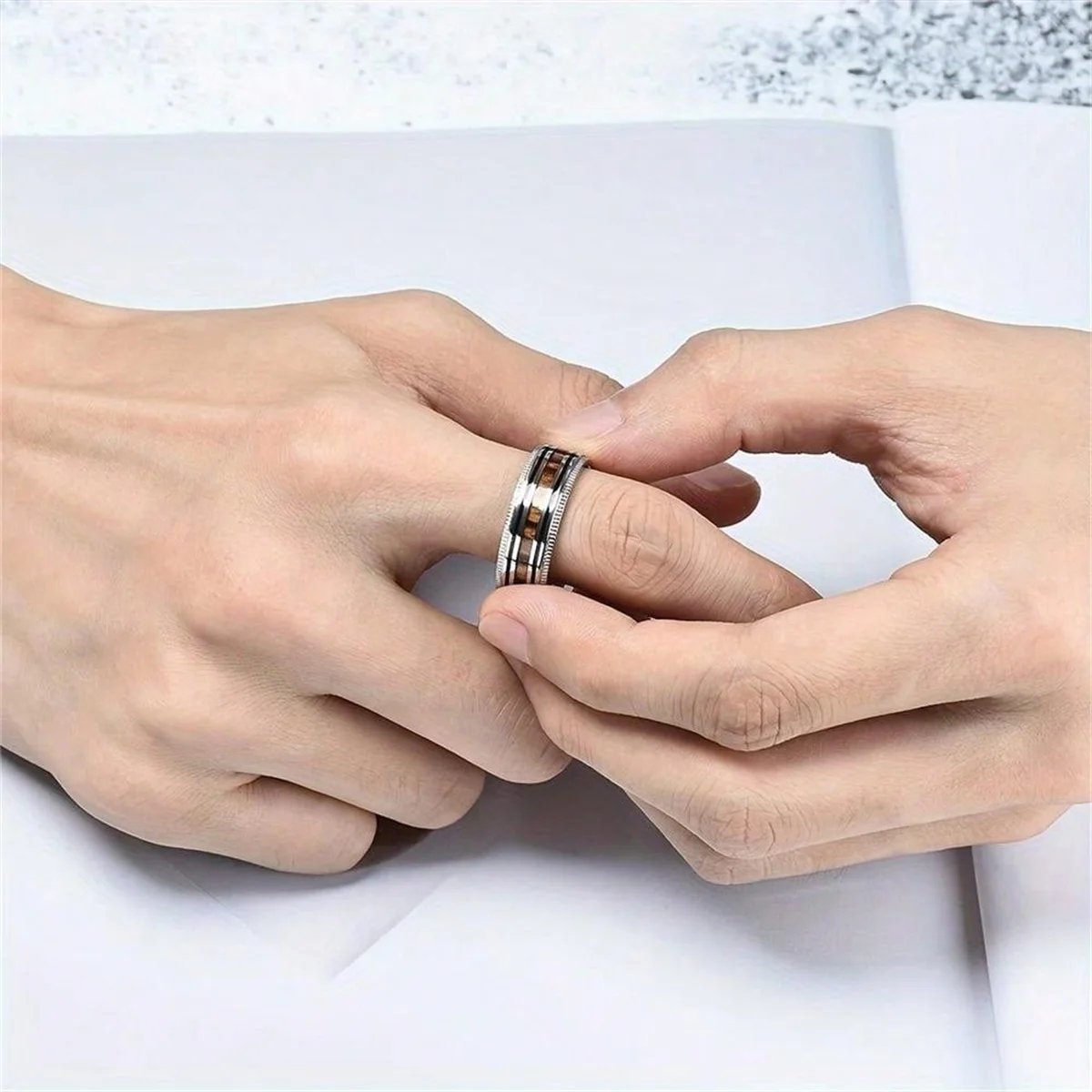 Fashion Silver Color Men Stainless Steel Koa Wood Rings Sawtooth Edge Engagement Rings For Men Women Wedding Party Jewelry Gifts