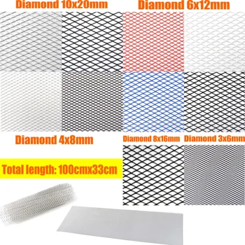 100x33cm 다이아몬드 구멍 알루미늄 레이싱 자동차 범퍼 그릴 그릴 메쉬 네트 벤트 블랙 실버 레드 블루 튜닝 유니버설