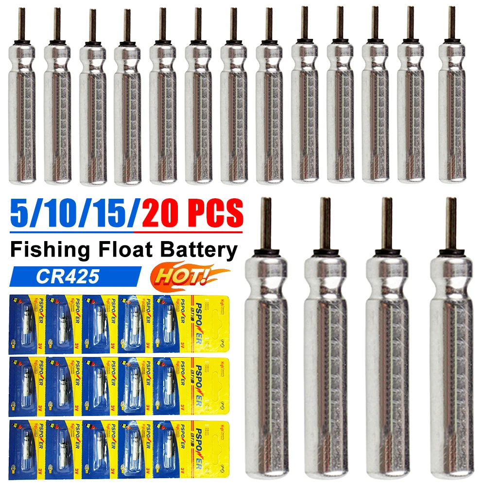 1-20PCS CR425 Battery Fishing Electric Floats Night Light Lithium Pin Cells Bobber Pesca Tackle Electric Fishing Floats Battery
