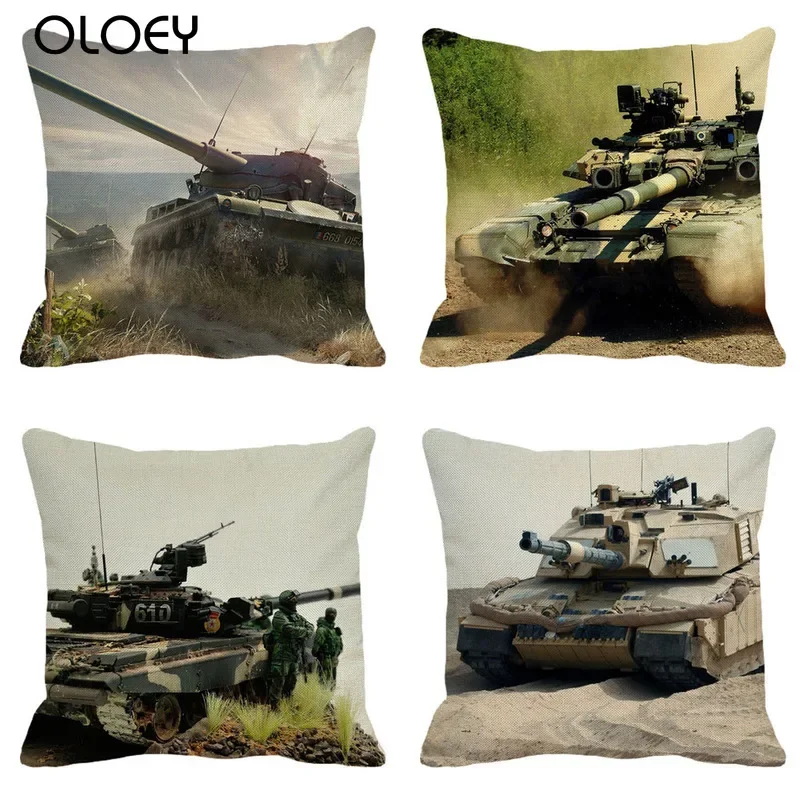 

45cmx45cm Tank Pattern New Square Linen Comfortable Soft Cushion Cover Home Bedroom Hotel Car Decoration Square Cushion Cover .