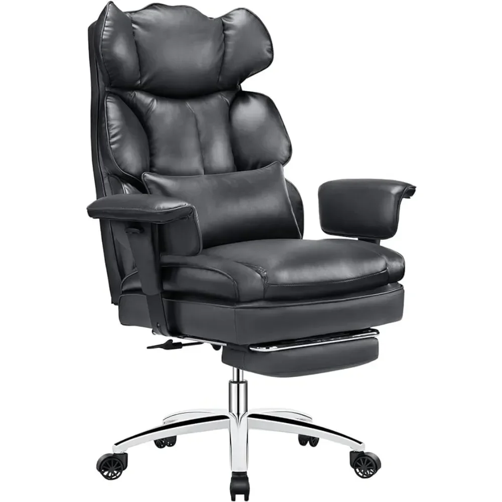 

Big and Tall Adjustable Height PU Leather Executive Computer Task Chair With Leg Rest and Lumbar Support Armrest for Adult Stool