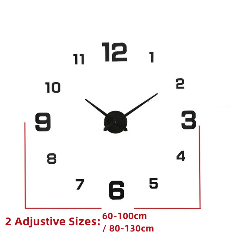 Modern Frameless DIY Wall Clock 130cm/51'' Large 3D Wall Watch Mirror Stickers for Minimalism Home Office Living Room Decoration wall clock wall clock sticker