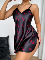 Chemise de nuit sexy à col en V et imprimé cœur pour femme, vêtements de nuit respirants pour l'été, pour la maison et les soirées 3