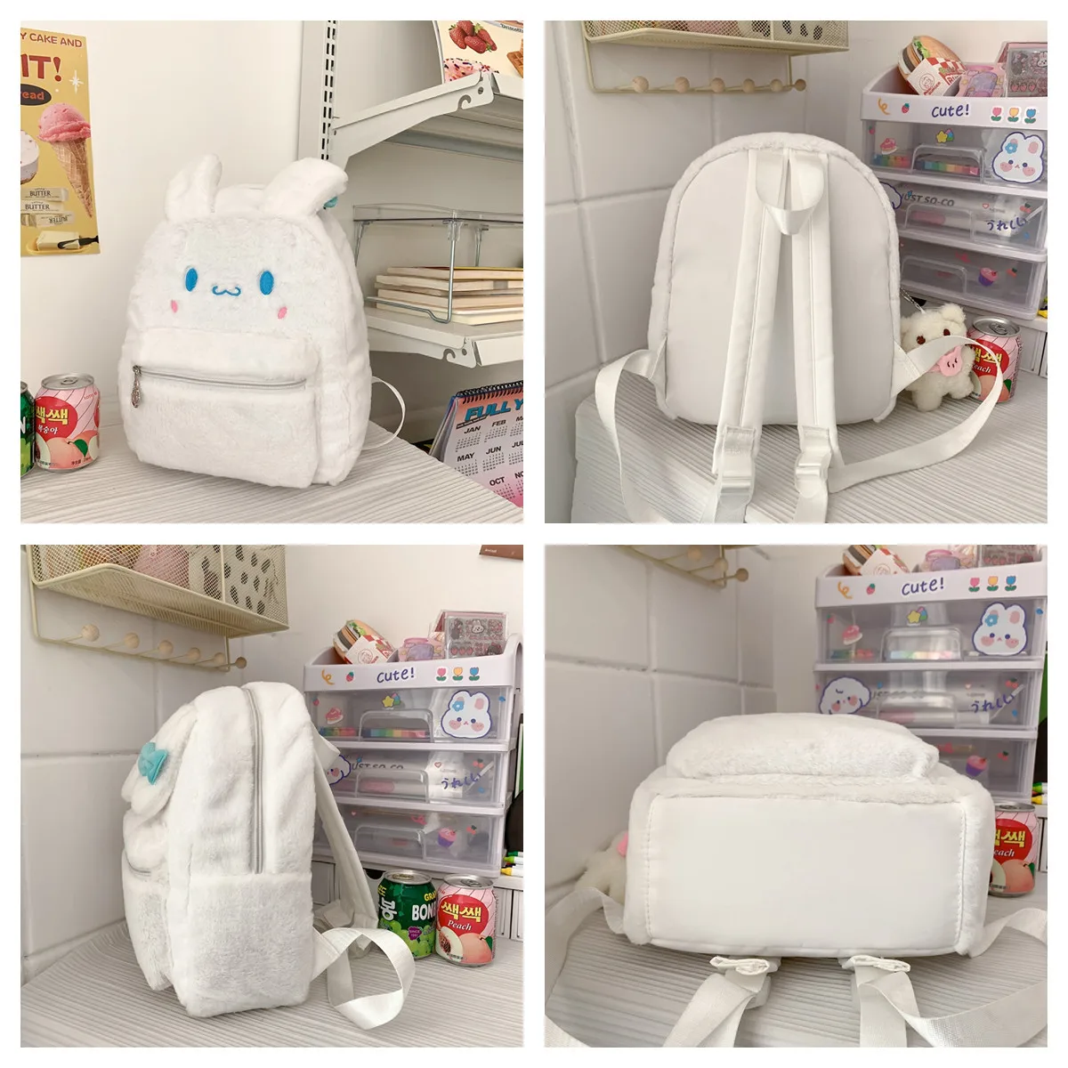 Girl Lovely Nylon Schoolbags Dirt-resistant Large-capacity Plush Texture Student Backpack Versatile Simplicity Rabbit Knapsack