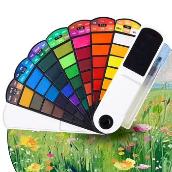 Scatola per acquerello da viaggio portatile con pigmento solido per acquerello da 18/24/36/42 colori con pennello Strumento di pittura a forma di ventaglio specifica per l'arte