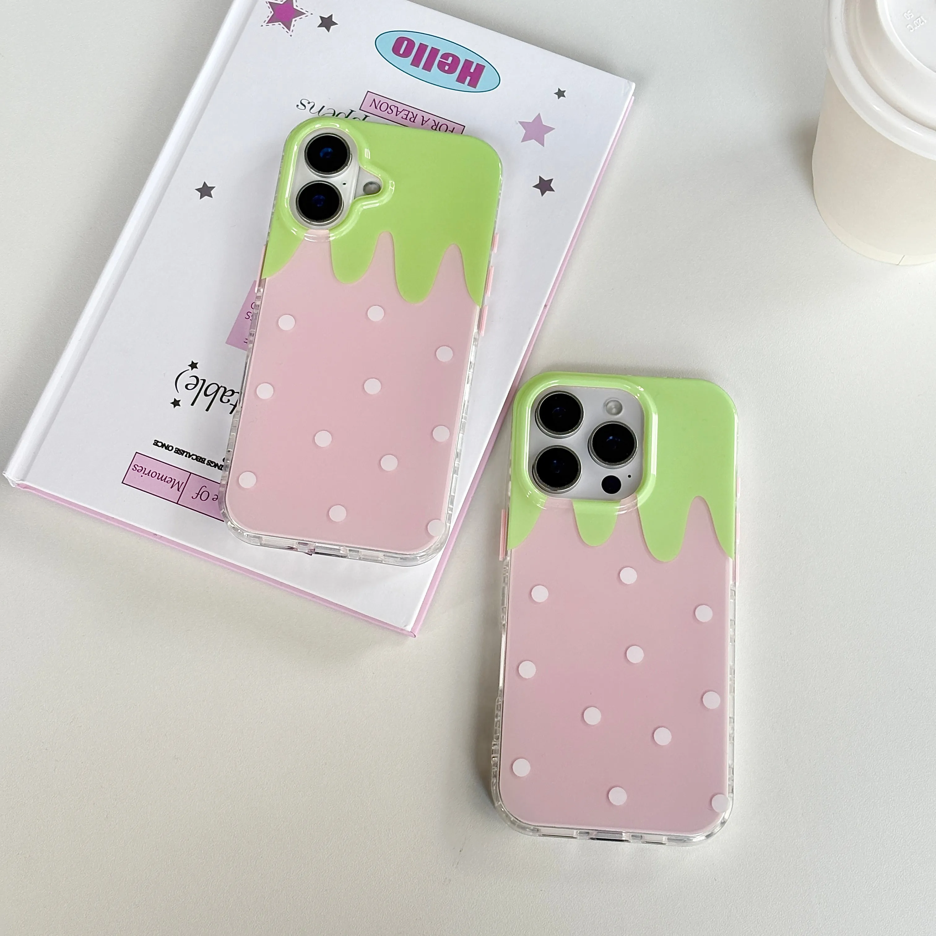Korean Pink Cute Strawberry Polka Dot Phone Case