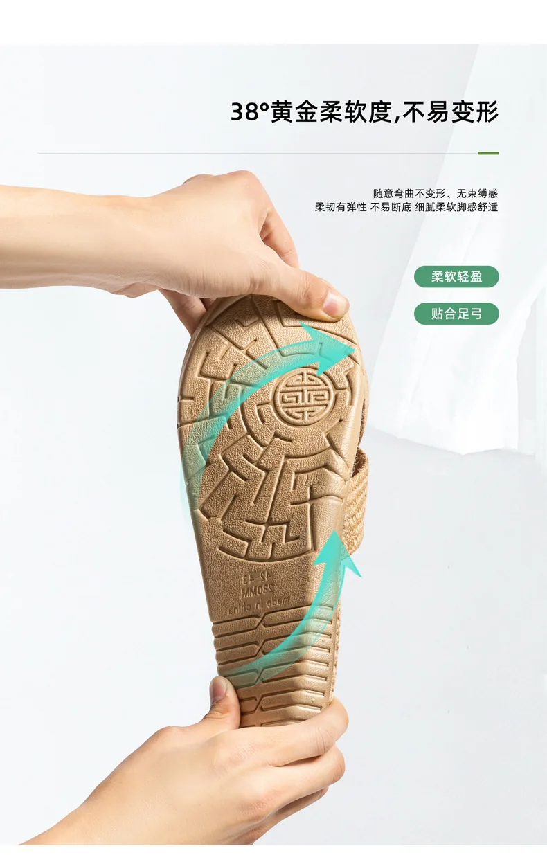 Men Shoes Slippers Linen Home Indoor Open Toe Flat Shoe Beach Slippers Striped Spliced Rubber Sandals Zapatillas Hombre