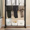 Double-Rod Clothes Rack Clothes Rack With Hooks Hanging Clothe Organizer For Bedroom Movable Bedroom Clothing Hanger With Wheels 5