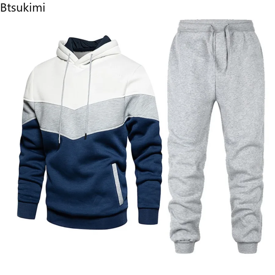 2024 Men's Casual Sets Fashion 2PCS Fitness ManTracksuits Patchwork Hooded Pullover Sweatshirt Casual Pants Sets Sportswear Male 2024 women s office business pant sets 2pcs solid double breasted blazers jacket and pants sets two pieces female pant suits set