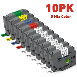 Pack of 10 Black on White Laminated Label Tapes (6/9/12mm) - 6mm (10PK Mixed Color 1)