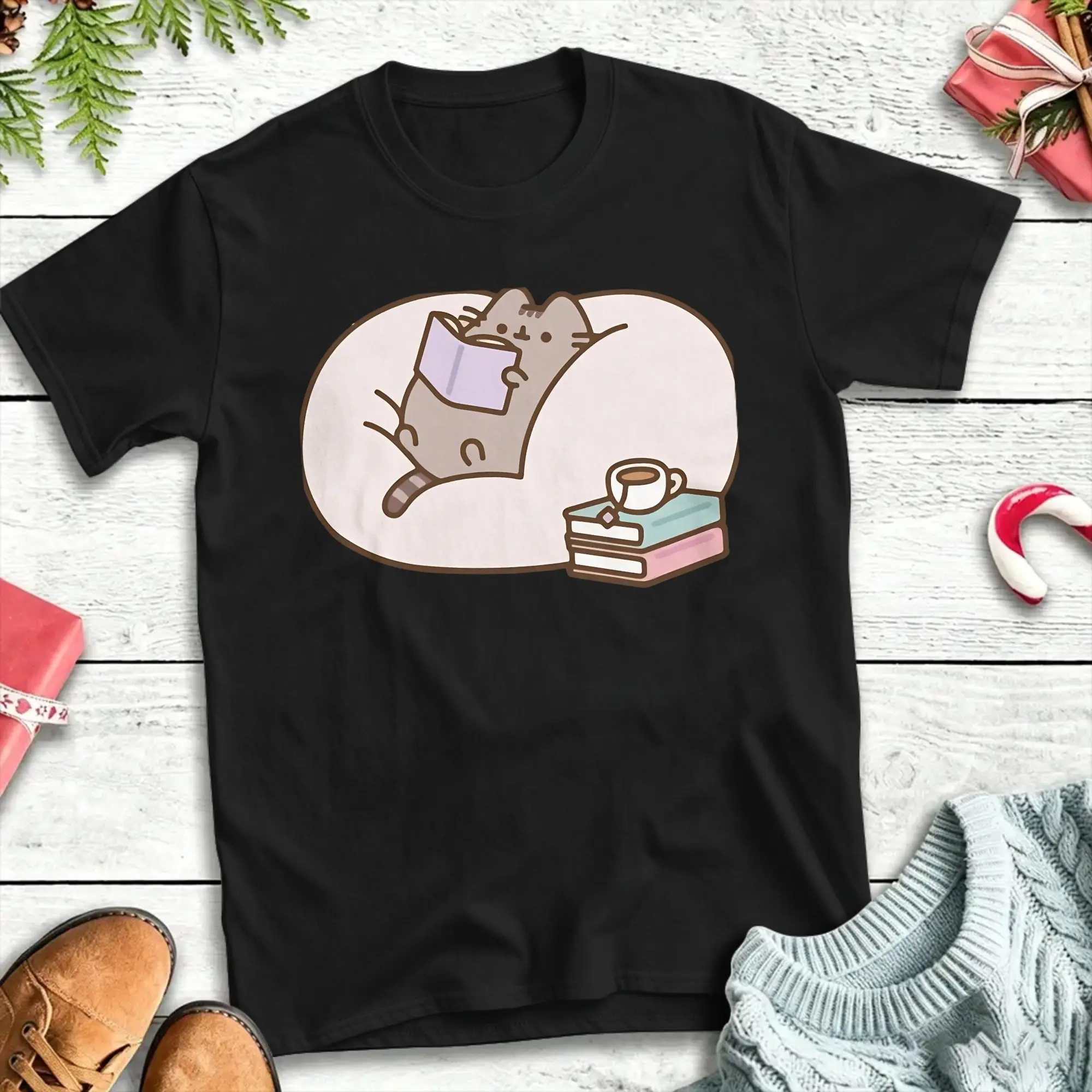 P-pusheen Study T-Shirt Harajuku T-Shirts Kurzarm-T-Shirt im Street-Style Sommer-T-Shirt aus reiner Baumwolle in Übergröße