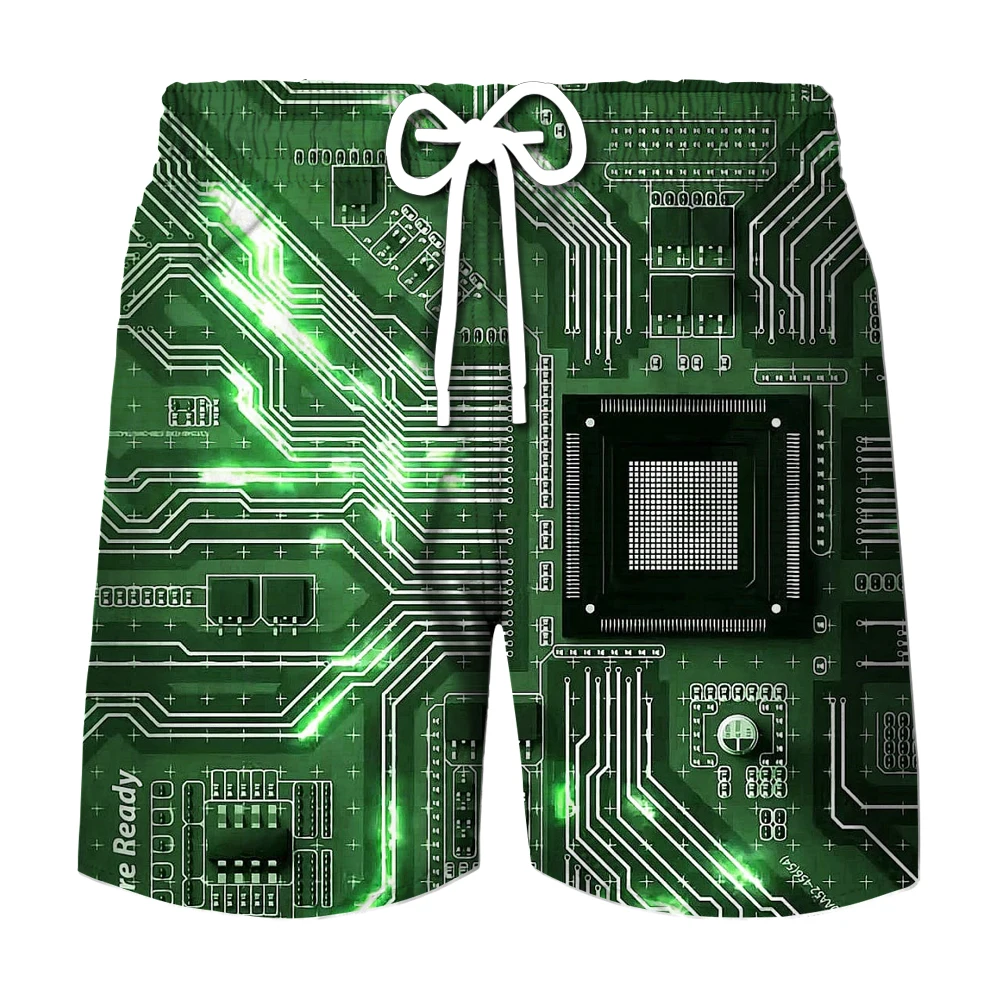 

2023 Summer New Circuit Board Printing Men's Swim Shorts Trunks Beach Quick-drying Beachwear Swimsuit Surf Board Sports Pants