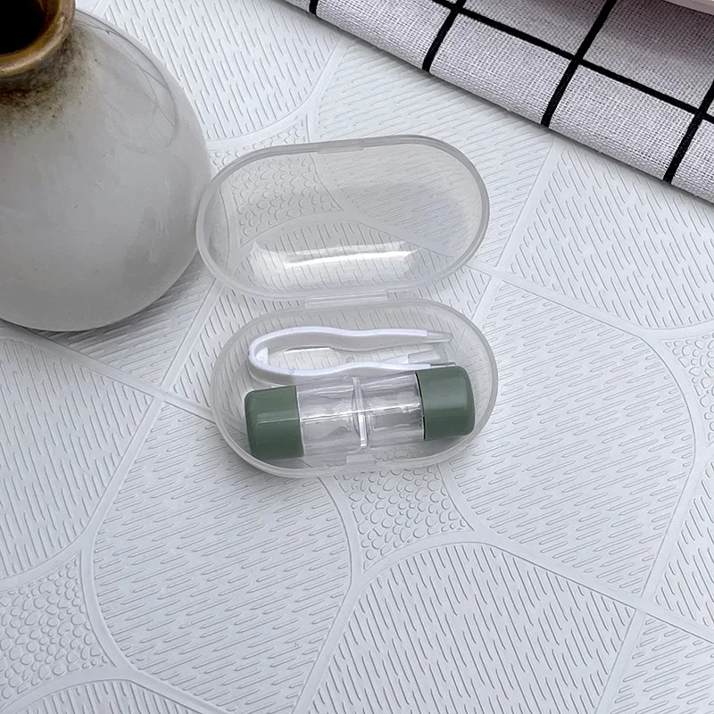Women Cute Contact Lenses Box Mini Transparent Portable Contact Lens Case with Tweezers Wearing Tools for Travel Kit Holder
