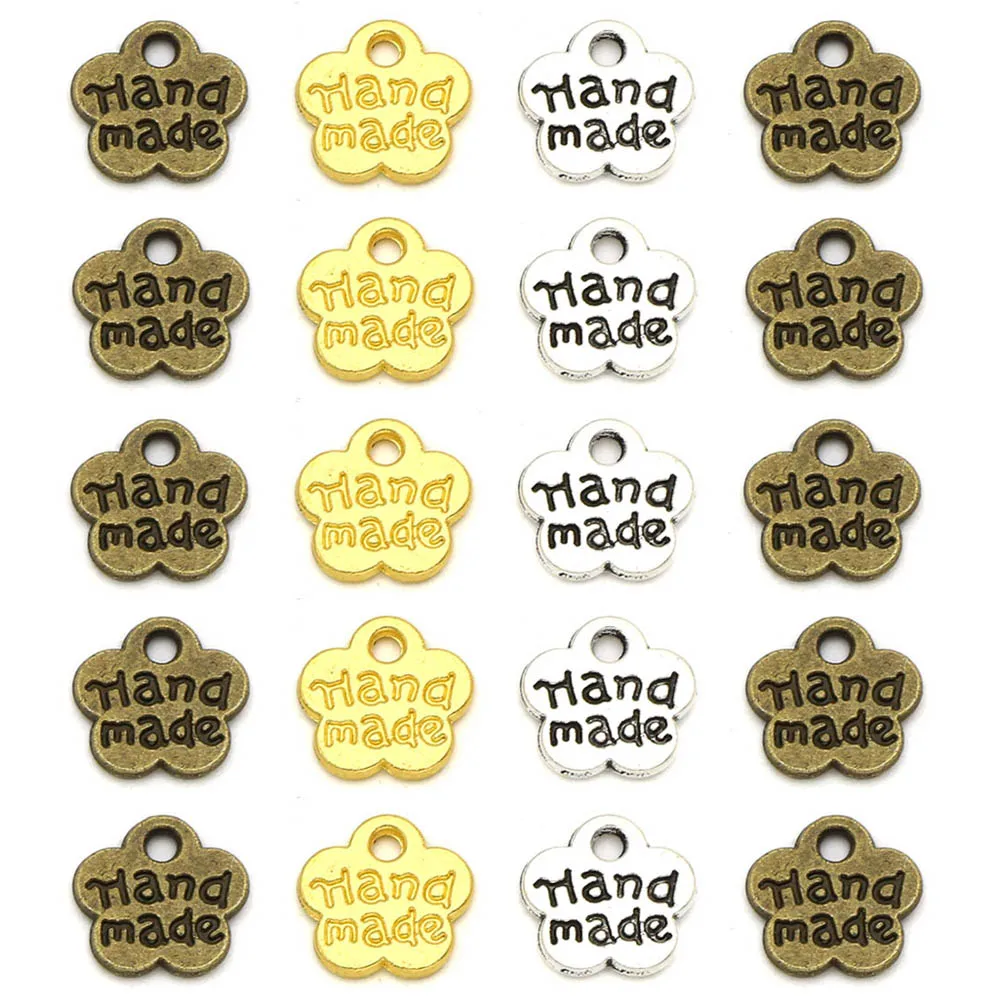 50Pcs Handmade Labels For Clothes Flower Metal Tags 8*8MM Sliver Bronze Handmade Tags For Garment Accessories Jewelry Making