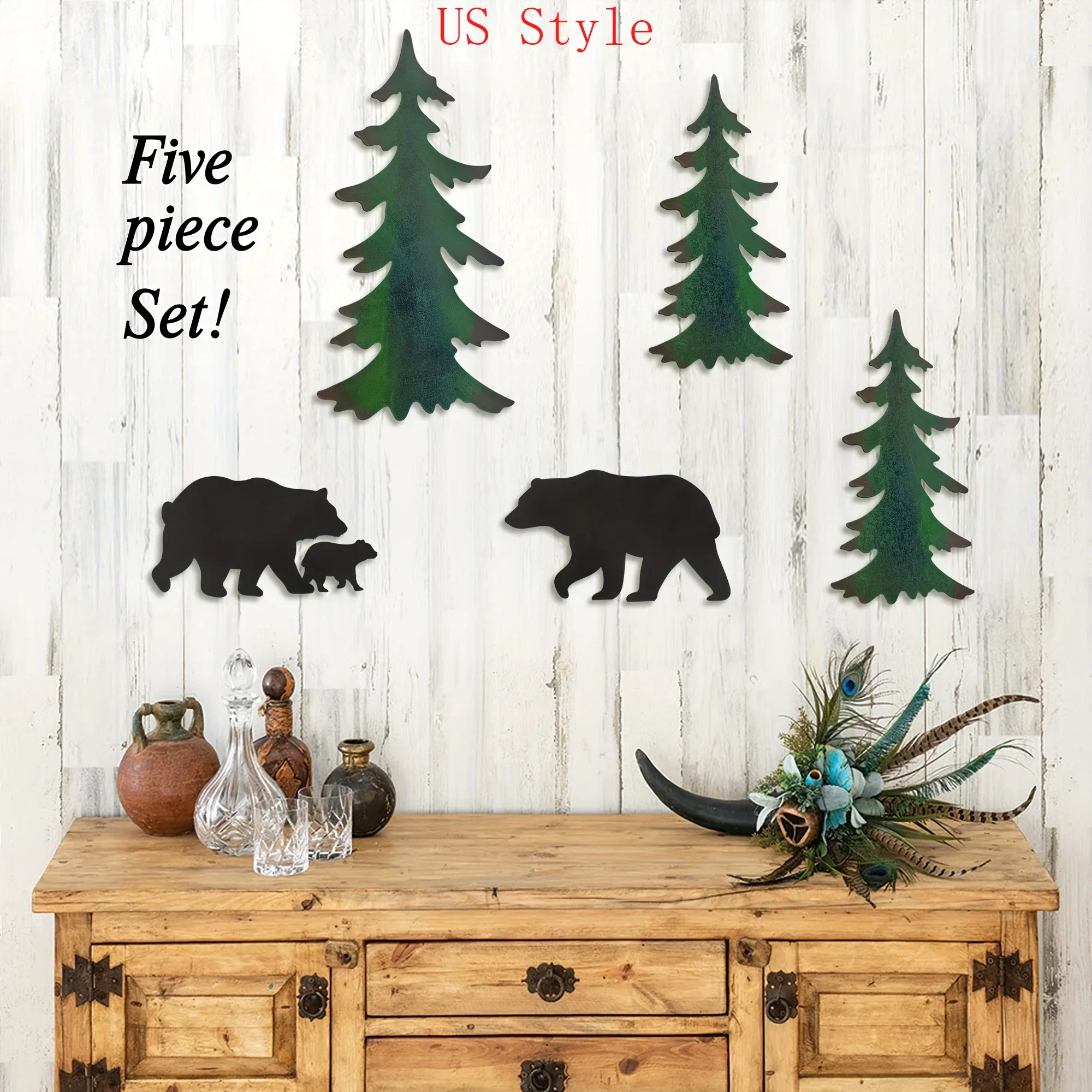 

5pcs/set Forest Bear Metal Wall Sculpture, Silhouette Home Decoration, Metal Wall Decoration, Forest Animal Silhouette Wall Gard
