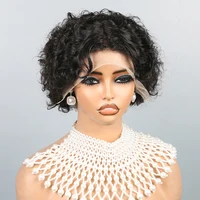 Perruque bouclée perruques de cheveux humains 8 pouces court Bob coupe lutin perruque de cheveux humains brésiliens noir Afro crépus 13 × 4 perruques avant de dentelle pour les femmes 1