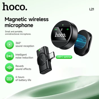 HOCO USB C Microfono rotondo wireless per iPhone 16 15 Pro Max Riduzione del rumore Microfono lavalier con clip magnetica per Xiaomi