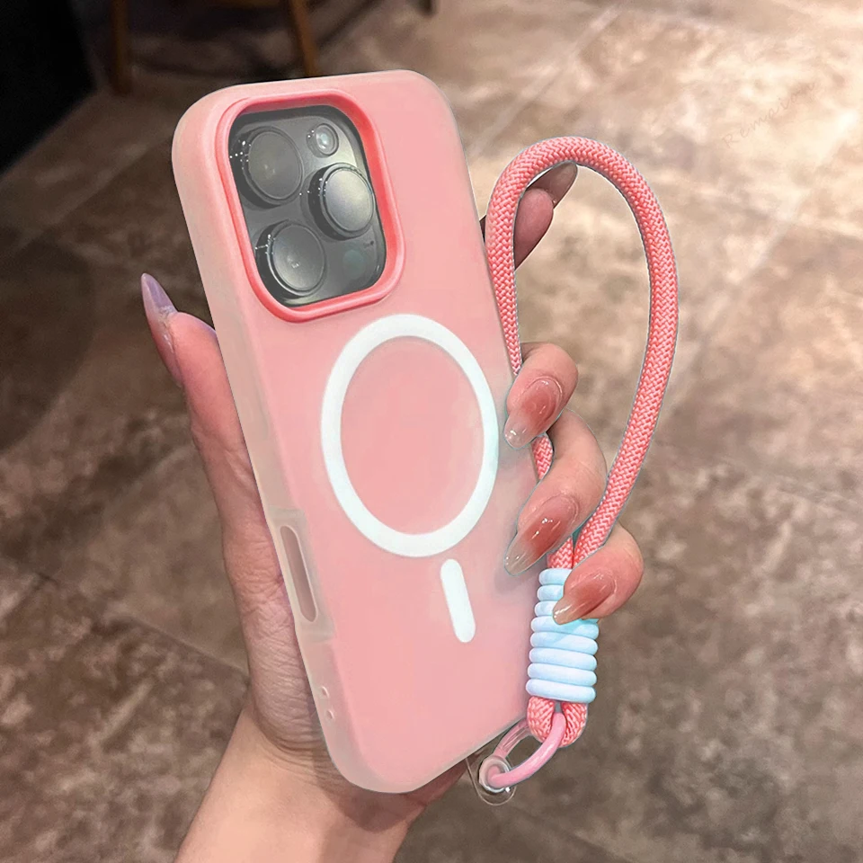 Magnetic Wrist Strap Phone Case with Lanyard - Matte Protector & Wireless Charging Compatible