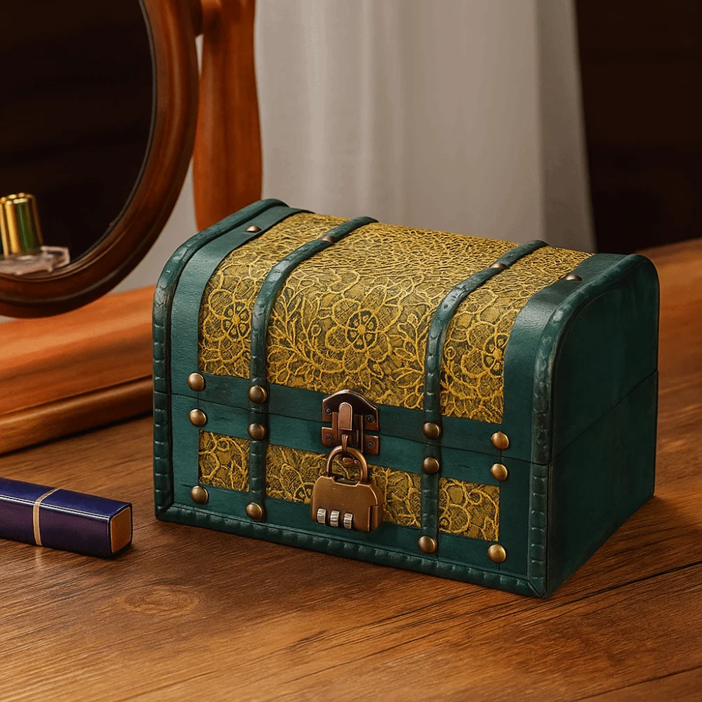 Antique Wooden Storage Box Wooden Carved Design Jewelry Keepsakes Box with Lid Antique Finish Organizers Case Wedding Gift