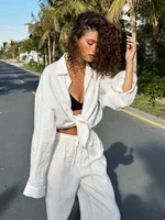 Women Casual Cozy Lapel Pink Shirt Pants Suits Fashion Single Breasted Blouses Elastic Waist Pant Set 2025 Spring Loose Outfits - Image 3
