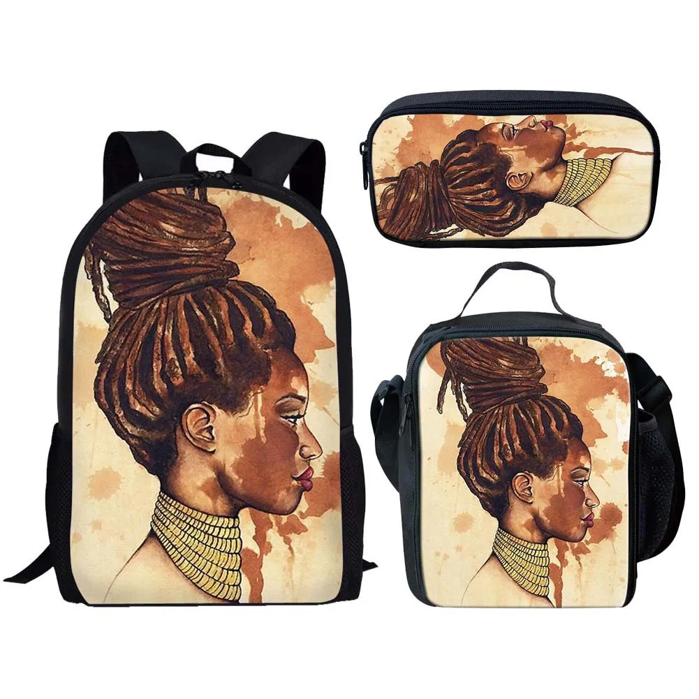 Popular Funny Pretty African Girls 3D Printed 3pcs/Set pupil School Bags Laptop Daypack Backpack Lunch bag Pencil Case