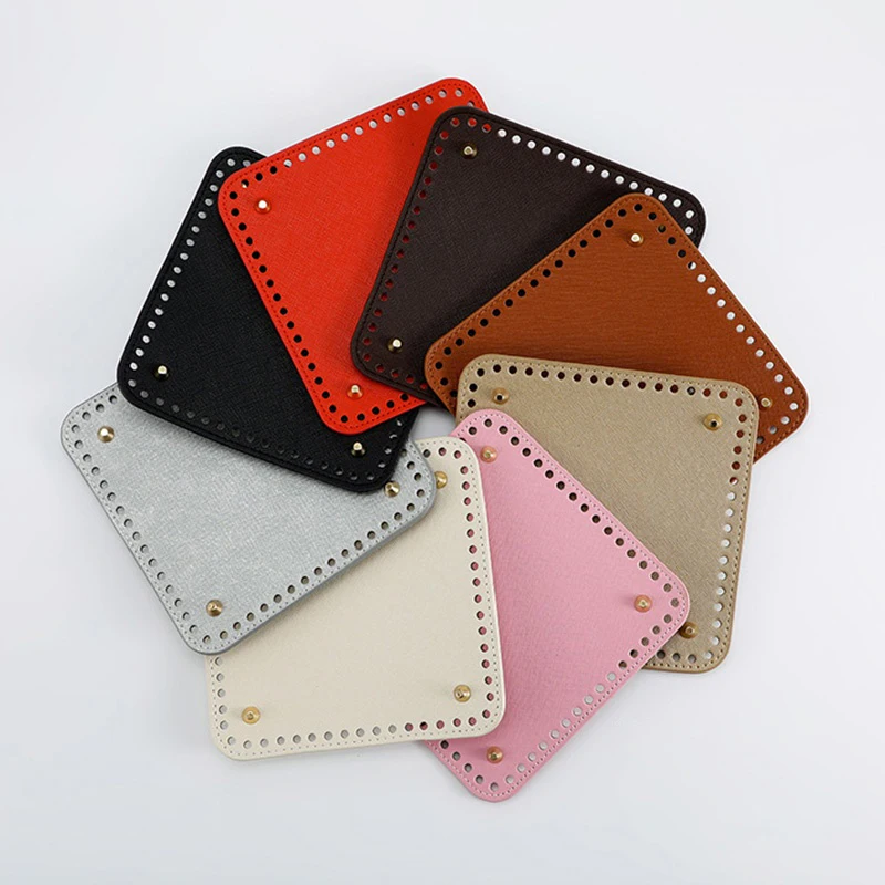 

1PC 15*15cm Square Round Bottom For Knitting Bag PU leather Accessories Handmade Bottom With Holes Rivets DIY Crochet Bag Bottom