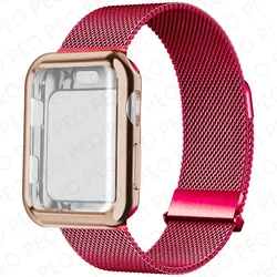 Premium Metal Milanese Loop Watch Band with Magnetic Closure - Elegant Adjustable Strap for 45mm Series 9 8 7 (Soft red 37)