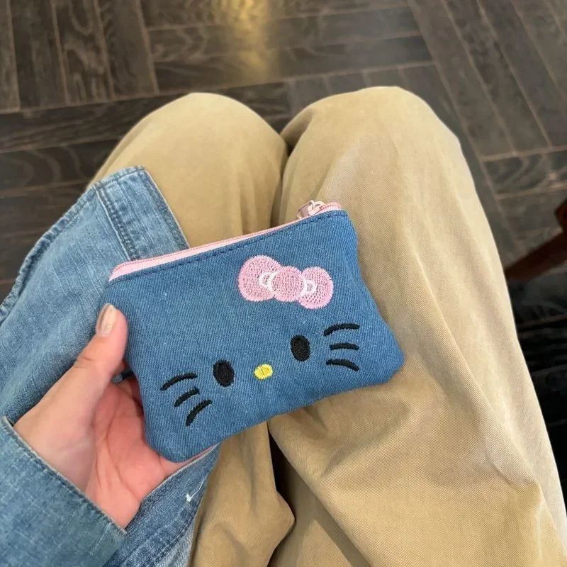 Nowa portmonetka Sanrio Hello Kitty - urocza mała torebka do przechowywania, kreskówkowa saszetka na zamek błyskawiczny dla dziewczynek na karty i pieniądze