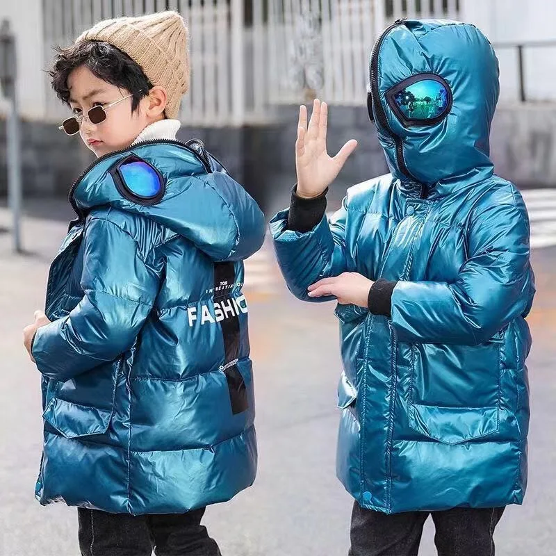 -30 Degrees 110-160cm Boys Winter Coat Clothes Overcoat Snowsuit Thick Hooded Parka Warm Cotton Long Jacket For Kids Clothing