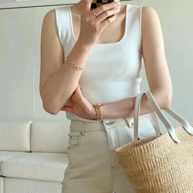 Fashion Deep Square Collar Vests Summer New Fashion Sexy Women's Crop Tops Sling Vest Camis