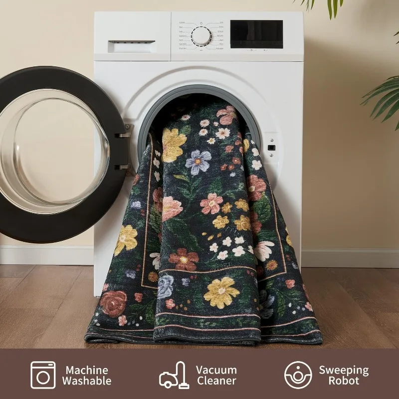 Retro Living Room Carpet Large Area Floral Print Bedroom Rug Machine Washable Foldable Non-slip Coffee Table Floor Mats Alfombra